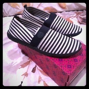 Tory Burch Navy White Striped Micah Sneaker Flat